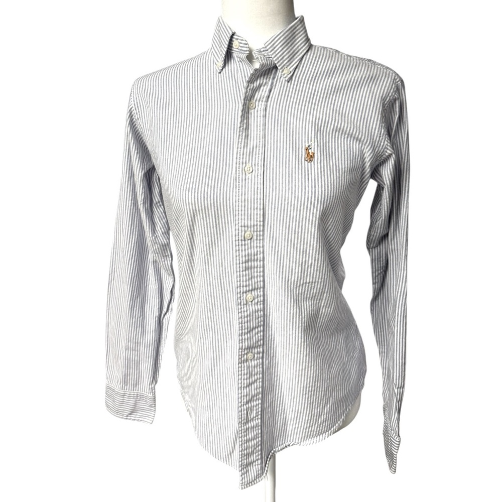 Ralph Lauren Boys Button-Down Shirt White with Navy Pinstripes